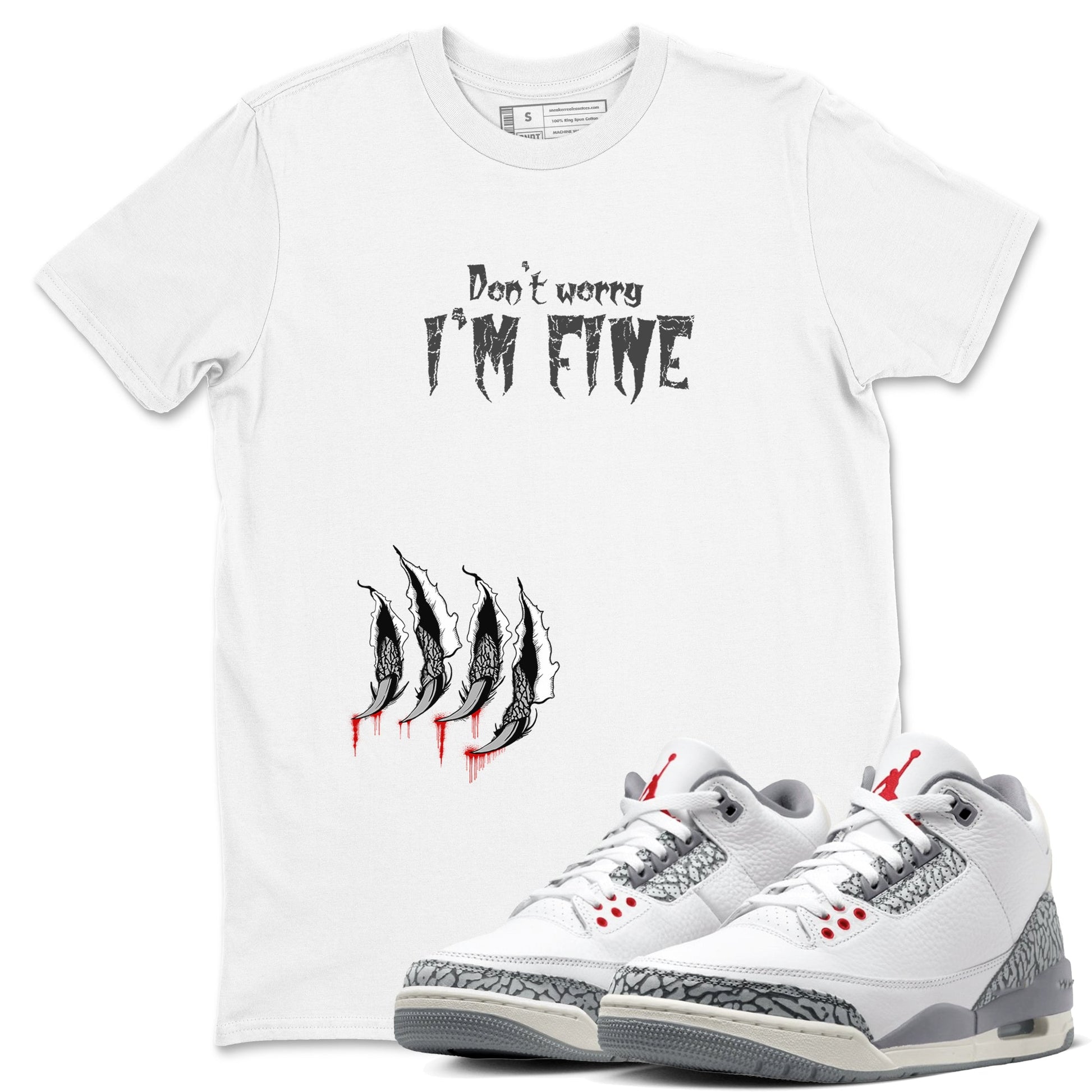 3s Cement Grey shirts to match jordans I'm Fine unique Halloween sneaker tee Air Jordan 3 Cement Grey SNRT Sneaker Release Tees unisex cotton White 1 crew neck shirts