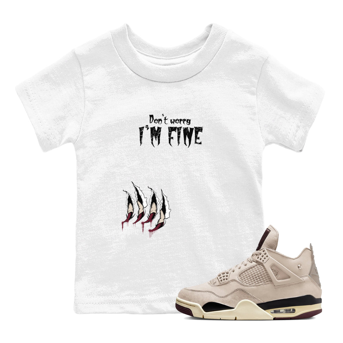 4s A Ma Maniere x Fossil Stone shirts to match jordans I'm Fine unique Halloween sneaker tee 4s A Ma Maniere x Fossil Stone match shoes to clothes SNRT Sneaker Tees Youth Baby White 1 tee