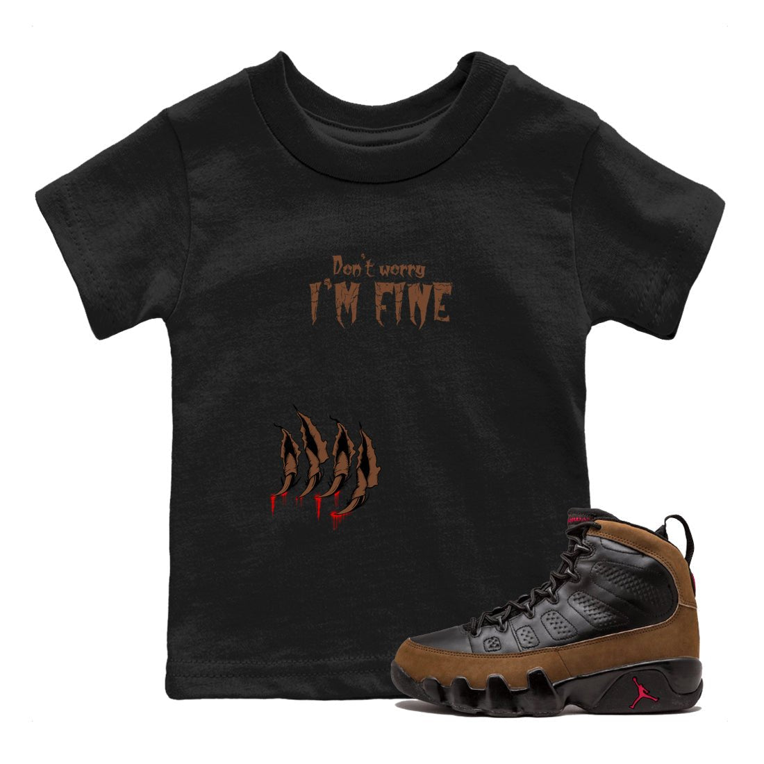 9s Olive shirts to match jordans I'm Fine sneaker match tees Air Jordan 9 Olive match shoes to clothes SNRT Sneaker Tees Youth Baby Black 1 tee