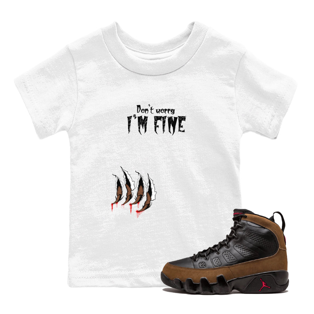 9s Olive shirts to match jordans I'm Fine sneaker match tees Air Jordan 9 Olive match shoes to clothes SNRT Sneaker Tees Youth Baby White 1 tee