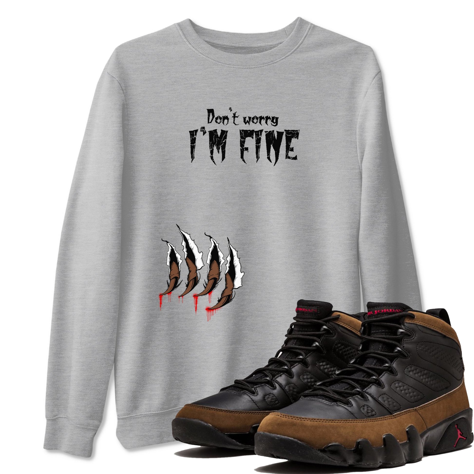 9s Olive shirts to match jordans I'm Fine sneaker match tees Air Jordan 9 Olive match shoes to clothes SNRT Sneaker Tees unisex cotton Heather Grey 1 shirts