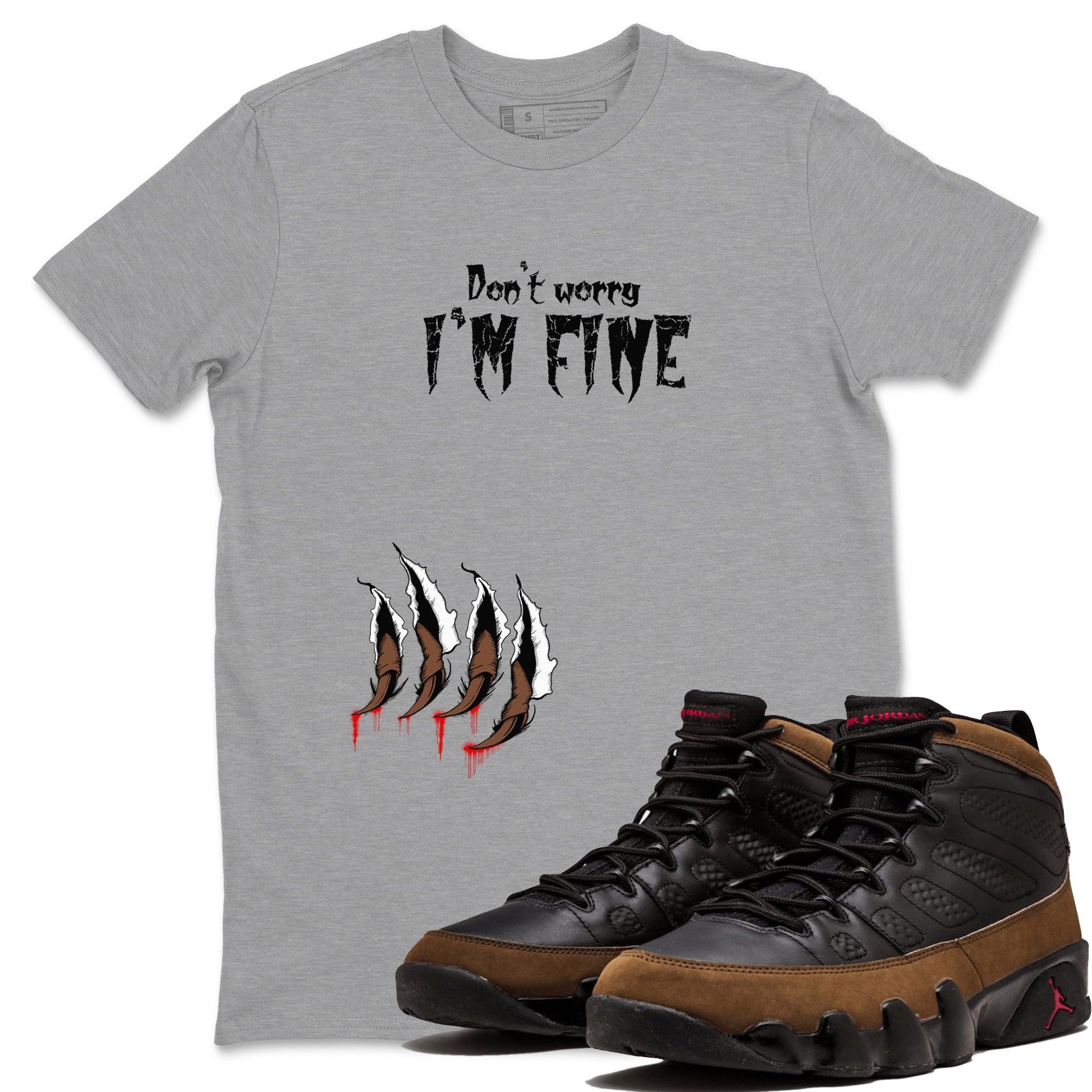 9s Olive shirts to match jordans I'm Fine sneaker match tees Air Jordan 9 Olive match shoes to clothes SNRT Sneaker Tees unisex cotton Heather Grey 1 shirts