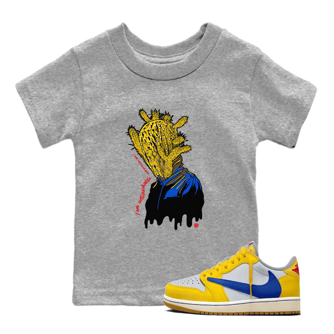 1s Travis Scott Canary shirt to match jordans I'm Untouchable sneaker tees Air Jordan 1 Travis Scott Canary SNRT sneaker release tees baby toddler Heather Grey 1 cotton Shirt