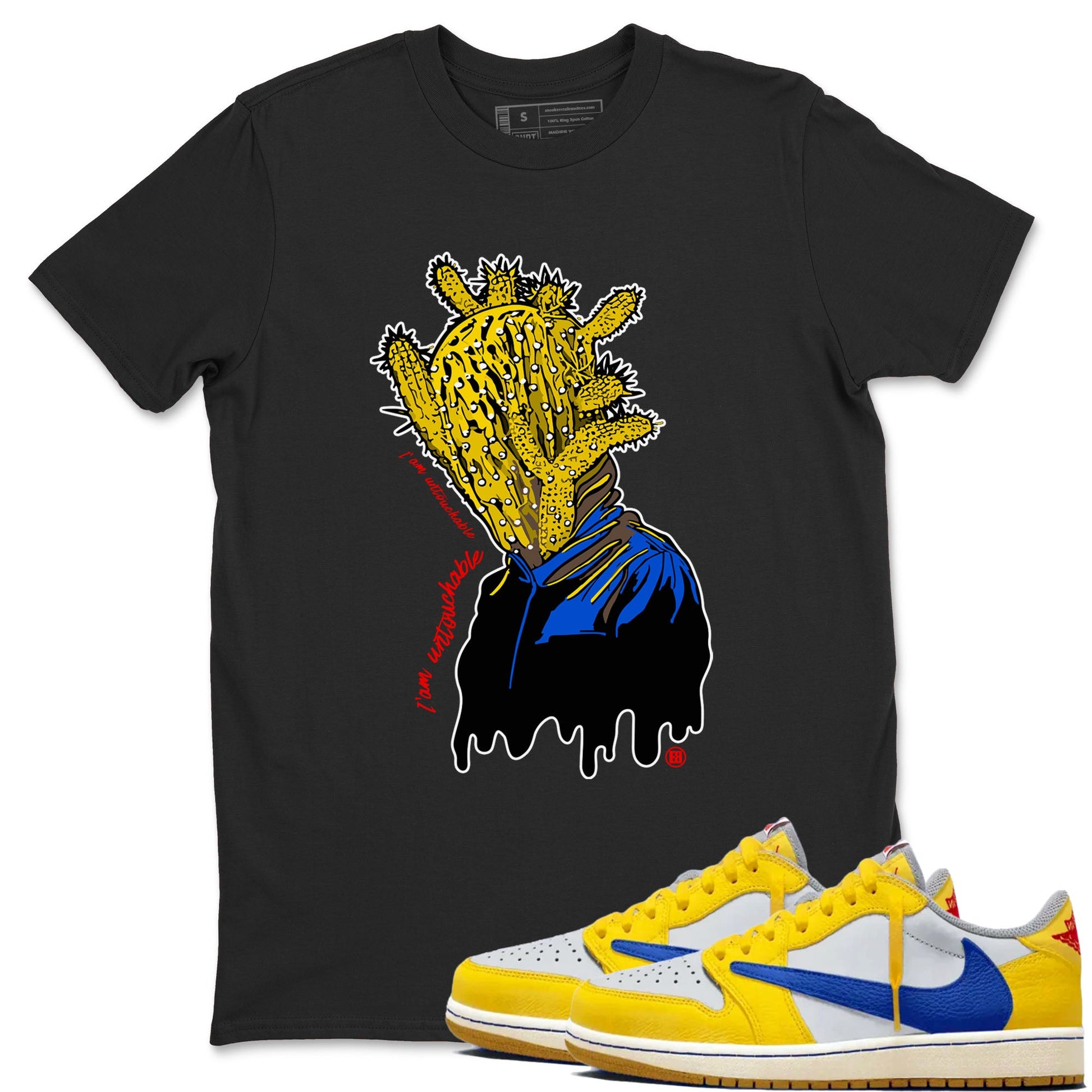 1s Travis Scott Canary shirt to match jordans I'm Untouchable sneaker tees Air Jordan 1 Travis Scott Canary SNRT Sneaker Release Tees unisex cotton Black 1 crew neck shirt