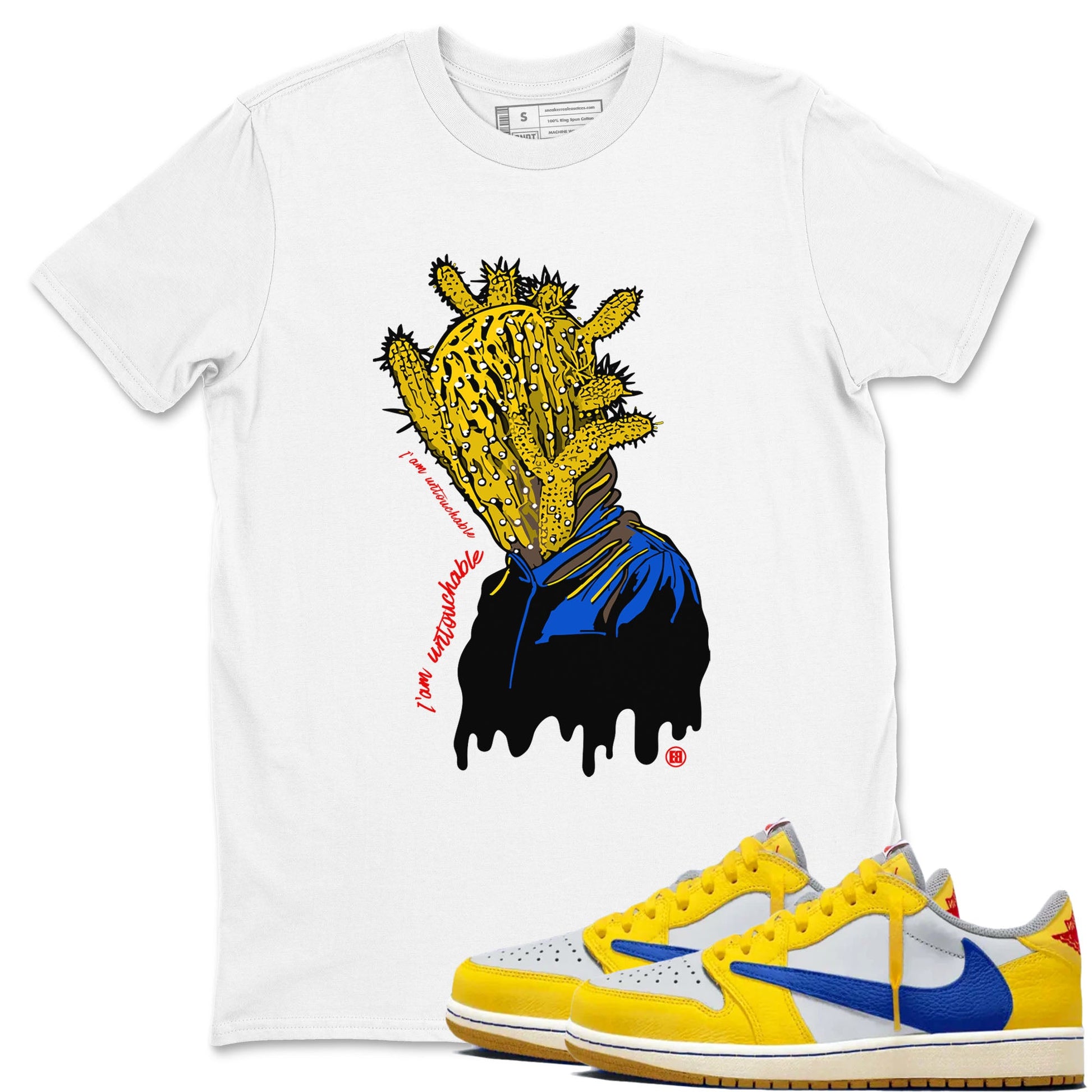 1s Travis Scott Canary shirt to match jordans I'm Untouchable sneaker tees Air Jordan 1 Travis Scott Canary SNRT Sneaker Release Tees unisex cotton White 1 crew neck shirt