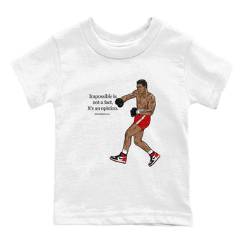 AJ1 Black Toe Reimagined shirts to match jordans impossible is not a fact it's an opinion sneaker match tees Air Jordan 1 Black Toe Reimagined SNRT Sneaker Tees streetwear brand Baby and Youth White 2 cotton tee