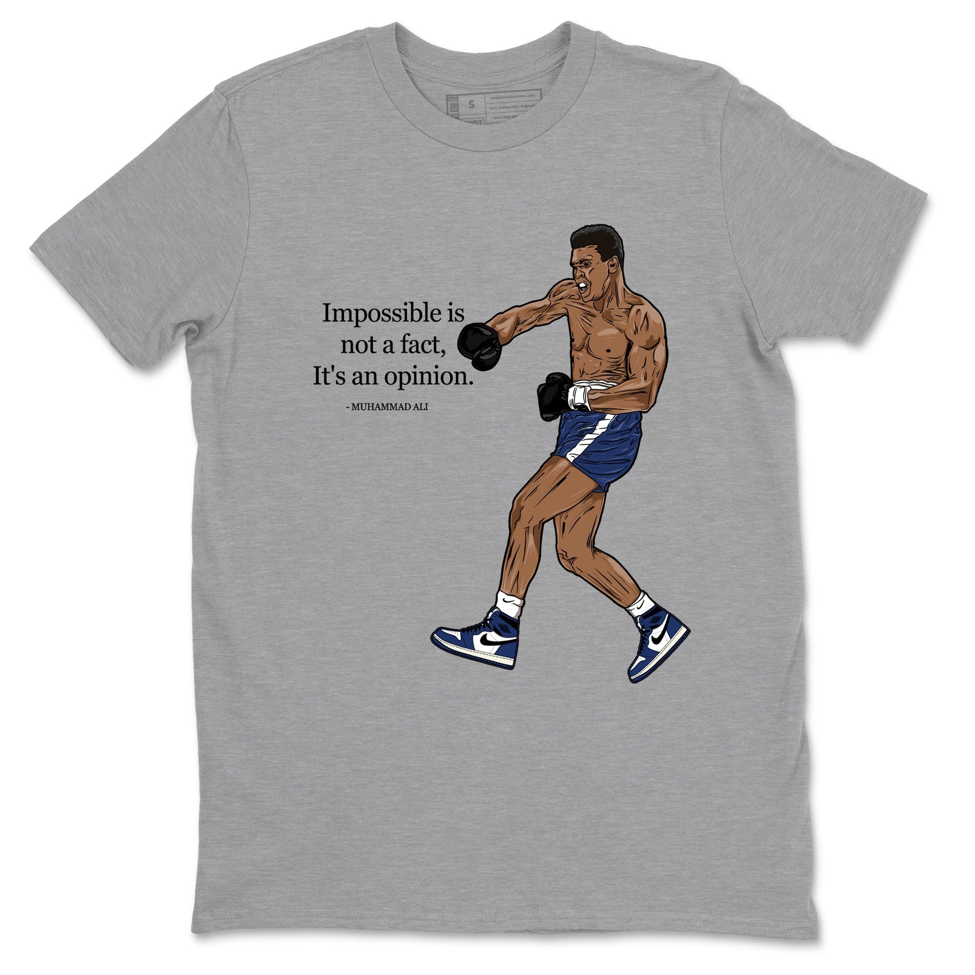 1s Midnight Navy shirts to match jordans Impossible Is Not A Fact It's An Opinion sneaker match tees Air Jordan 1 Midnight Navy match shoes to clothes SNRT Sneaker Tees unisex cotton Heather Grey 2 shirts