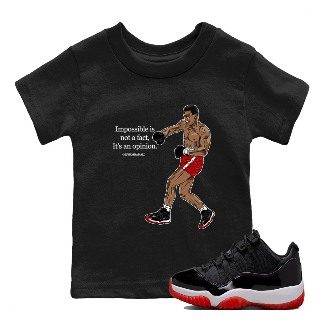 Air Jordan 11 Low Bred sneaker match tee Impossible Is Not A Fact It's An Opinion sneaker match tees Air Jordan 11 Bred best t-shirts to match jordans SNRT Sneaker Tees Youth Baby Black 1 tee