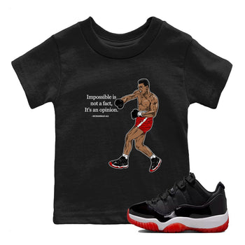Air Jordan 11 Low Bred sneaker match tee Impossible Is Not A Fact It's An Opinion sneaker match tees Air Jordan 11 Bred best t-shirts to match jordans SNRT Sneaker Tees Youth Baby Black 1 tee