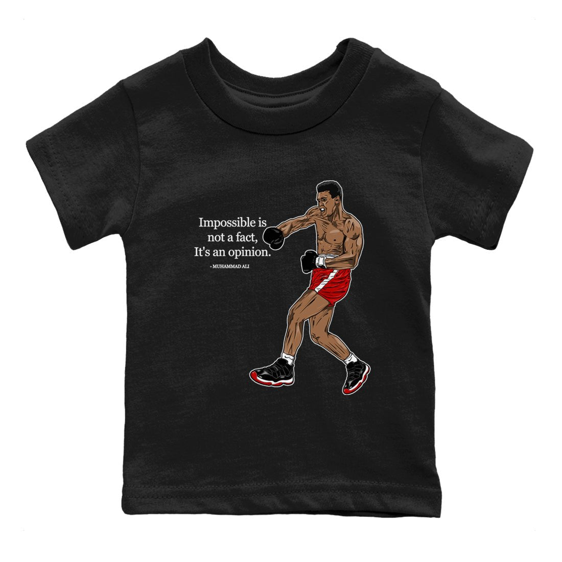 Air Jordan 11 Low Bred sneaker match tee Impossible Is Not A Fact It's An Opinion sneaker match tees Air Jordan 11 Bred best t-shirts to match jordans SNRT Sneaker Tees Youth Baby Black 2 tee
