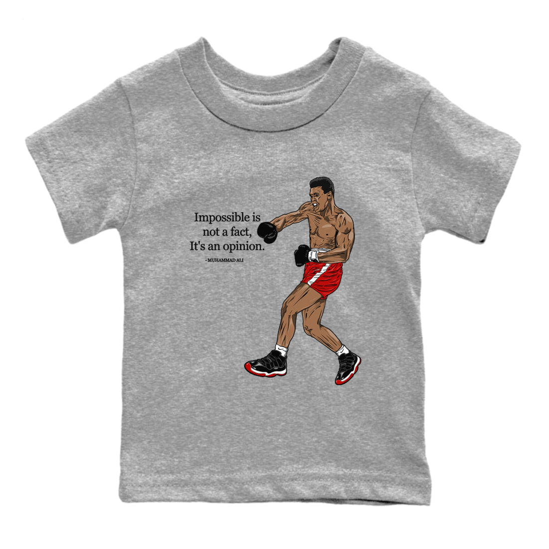 Air Jordan 11 Low Bred sneaker match tee Impossible Is Not A Fact It's An Opinion sneaker match tees Air Jordan 11 Bred best t-shirts to match jordans SNRT Sneaker Tees Youth Baby Heather Grey 2 tee