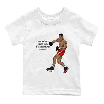 Air Jordan 11 Low Bred sneaker match tee Impossible Is Not A Fact It's An Opinion sneaker match tees Air Jordan 11 Bred best t-shirts to match jordans SNRT Sneaker Tees Youth Baby White 2 tee