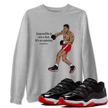 Air Jordan 11 Low Bred sneaker match tee Impossible Is Not A Fact It's An Opinion sneaker match tees Air Jordan 11 Bred best t-shirts to match jordans SNRT Sneaker Tees unisex cotton Heather Grey 1 shirts