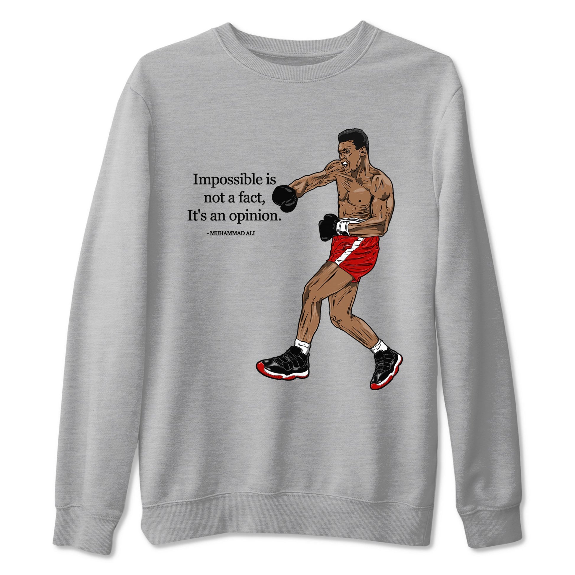 Air Jordan 11 Low Bred sneaker match tee Impossible Is Not A Fact It's An Opinion sneaker match tees Air Jordan 11 Bred best t-shirts to match jordans SNRT Sneaker Tees unisex cotton Heather Grey 2 shirts