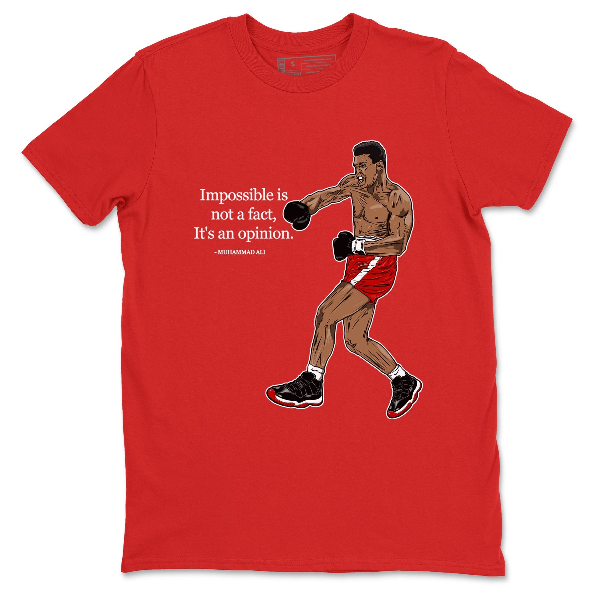 Air Jordan 11 Low Bred sneaker match tee Impossible Is Not A Fact It's An Opinion sneaker match tees Air Jordan 11 Bred best t-shirts to match jordans SNRT Sneaker Tees unisex cotton Red 2 shirts