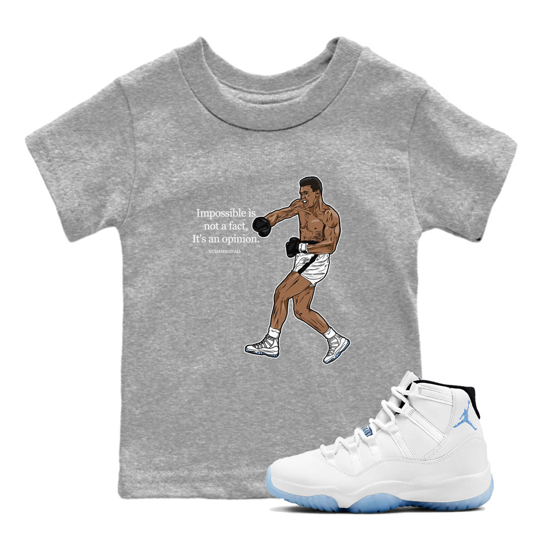 11 Columbia shirts to match jordans impossible is not a fact it's an opinion sneaker match tees 11s Retro Legend Blue Columbia SNRT Sneaker Tees streetwear brand Baby and Youth Heather Grey 1 cotton tee