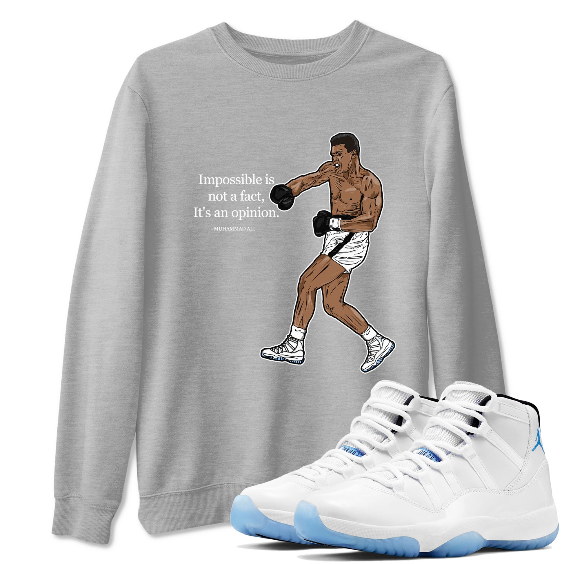 11 Columbia shirts to match jordans impossible is not a fact it's an opinion sneaker match tees 11s Retro Legend Blue Columbia SNRT Sneaker Tees streetwear brand Heather Grey 1 unisex cotton tee