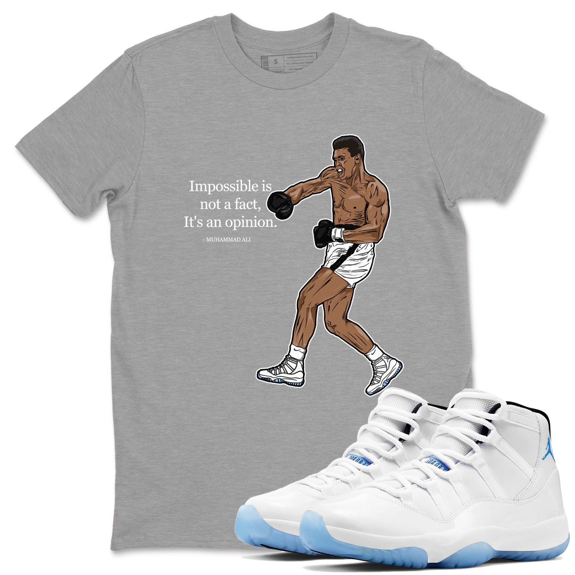 11 Columbia shirts to match jordans impossible is not a fact it's an opinion sneaker match tees 11s Retro Legend Blue Columbia SNRT Sneaker Tees streetwear brand Heather Grey 1 unisex cotton tee