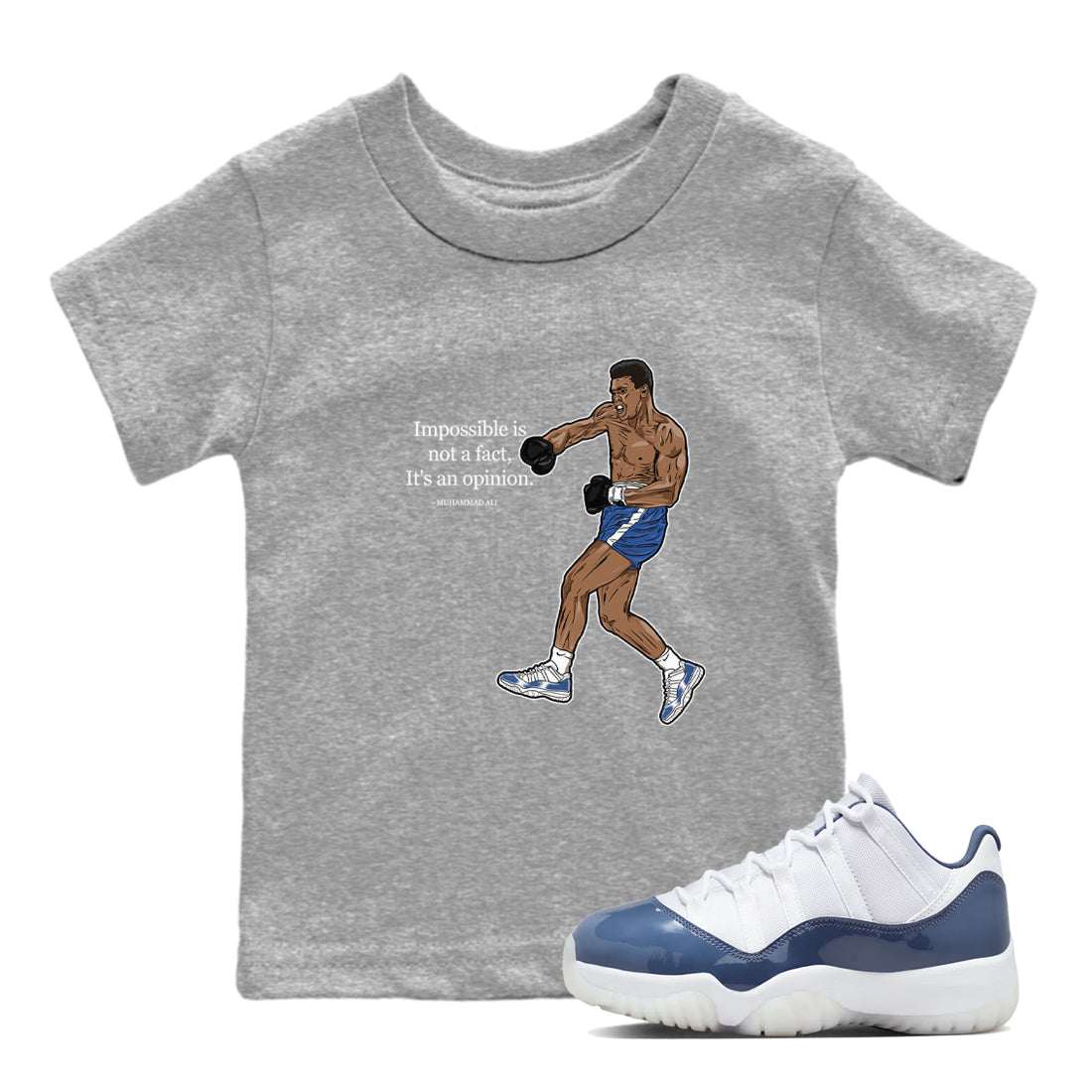 AJ11 Diffused Blue shirts to match jordans impossible is not a fact it's an opinion sneaker match tees Air Jordan 11 Diffused Blue SNRT Sneaker Tees streetwear brand Baby and Youth Heather Grey 1 cotton tee
