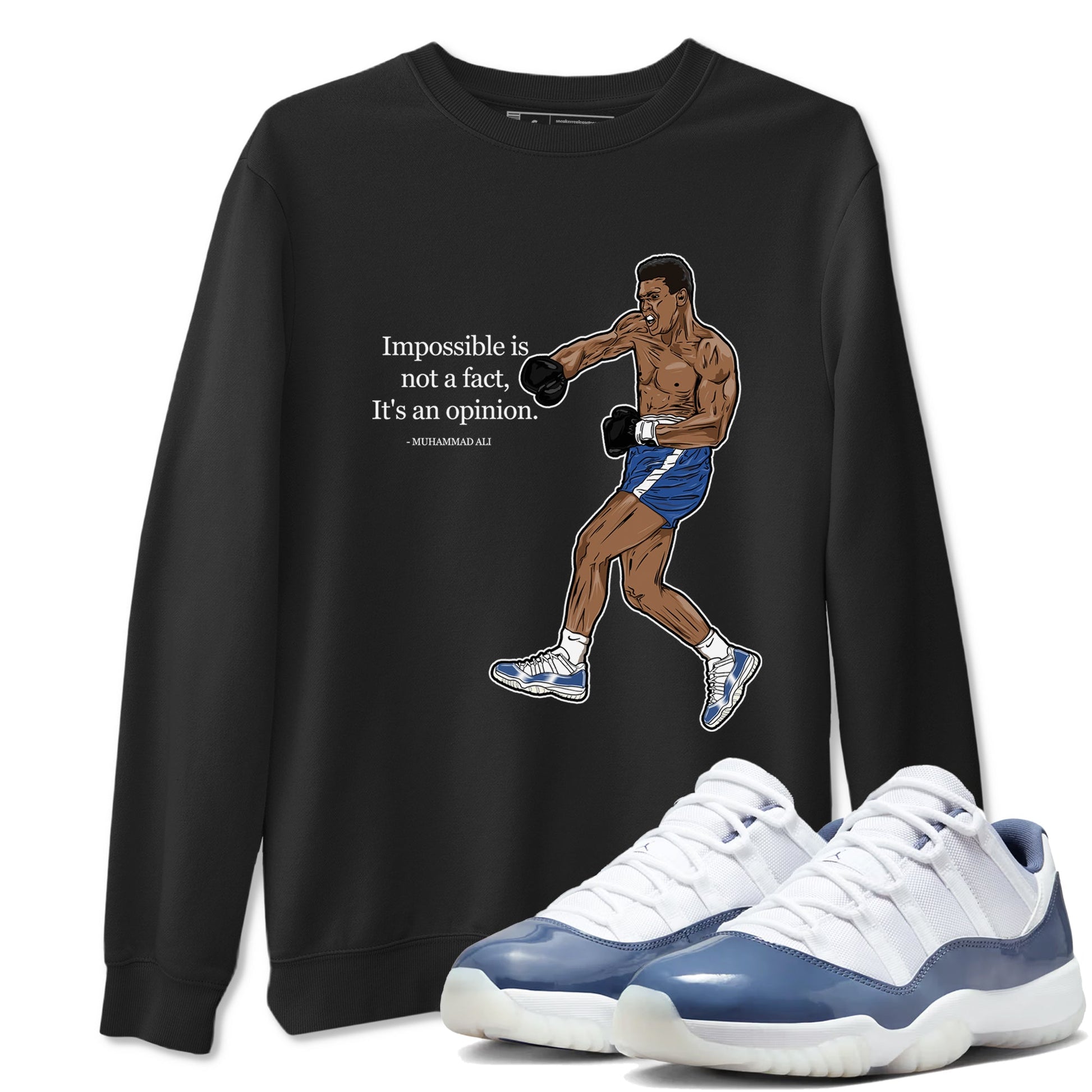 AJ11 Diffused Blue shirts to match jordans impossible is not a fact it's an opinion sneaker match tees Air Jordan 11 Diffused Blue SNRT Sneaker Tees streetwear brand Black 1 unisex cotton tee