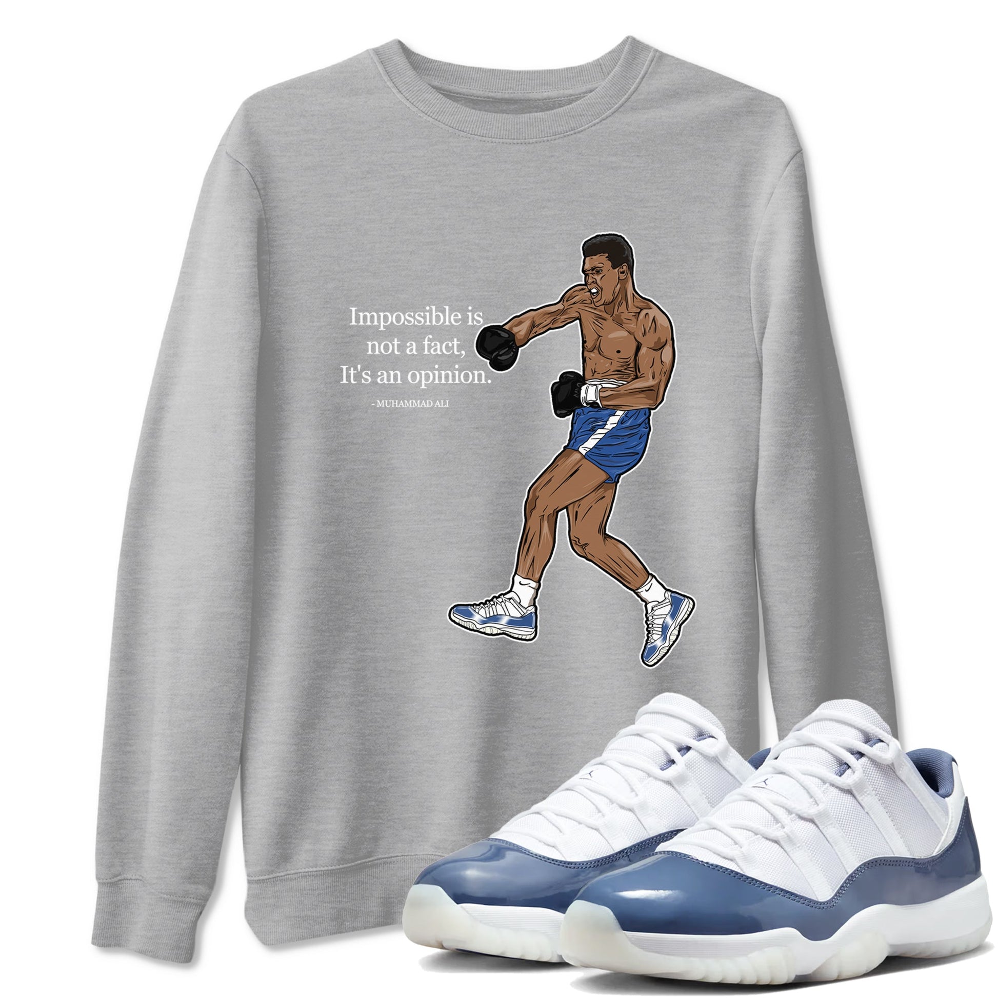 AJ11 Diffused Blue shirts to match jordans impossible is not a fact it's an opinion sneaker match tees Air Jordan 11 Diffused Blue SNRT Sneaker Tees streetwear brand Heather Grey 1 unisex cotton tee