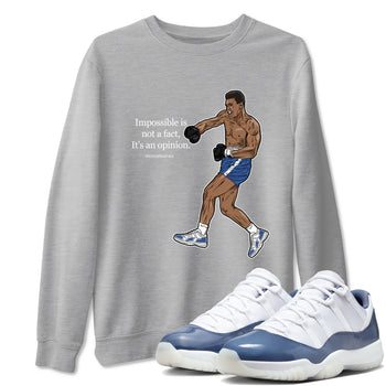 AJ11 Diffused Blue shirts to match jordans impossible is not a fact it's an opinion sneaker match tees Air Jordan 11 Diffused Blue SNRT Sneaker Tees streetwear brand Heather Grey 1 unisex cotton tee