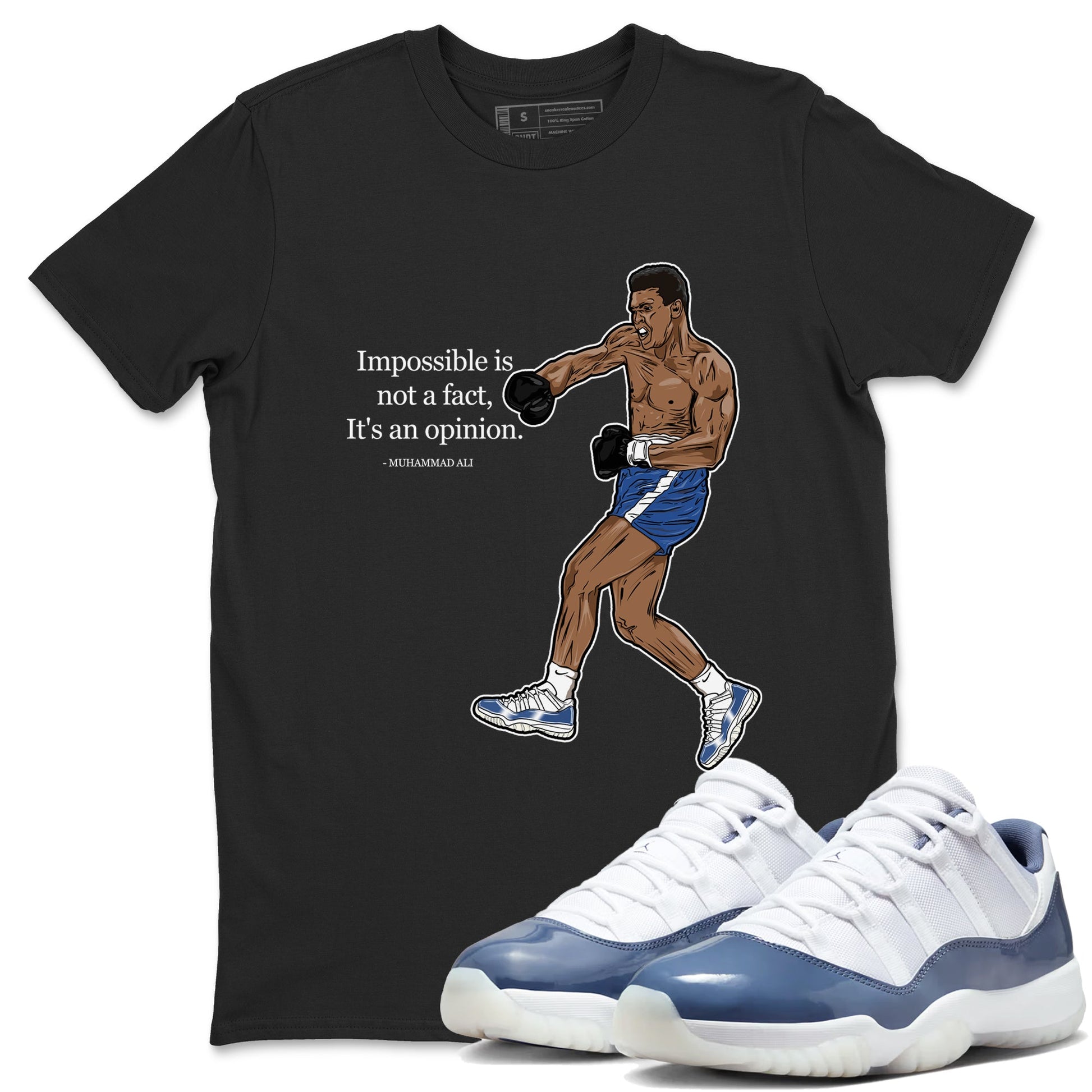 AJ11 Diffused Blue shirts to match jordans impossible is not a fact it's an opinion sneaker match tees Air Jordan 11 Diffused Blue SNRT Sneaker Tees streetwear brand Black 1 unisex cotton tee