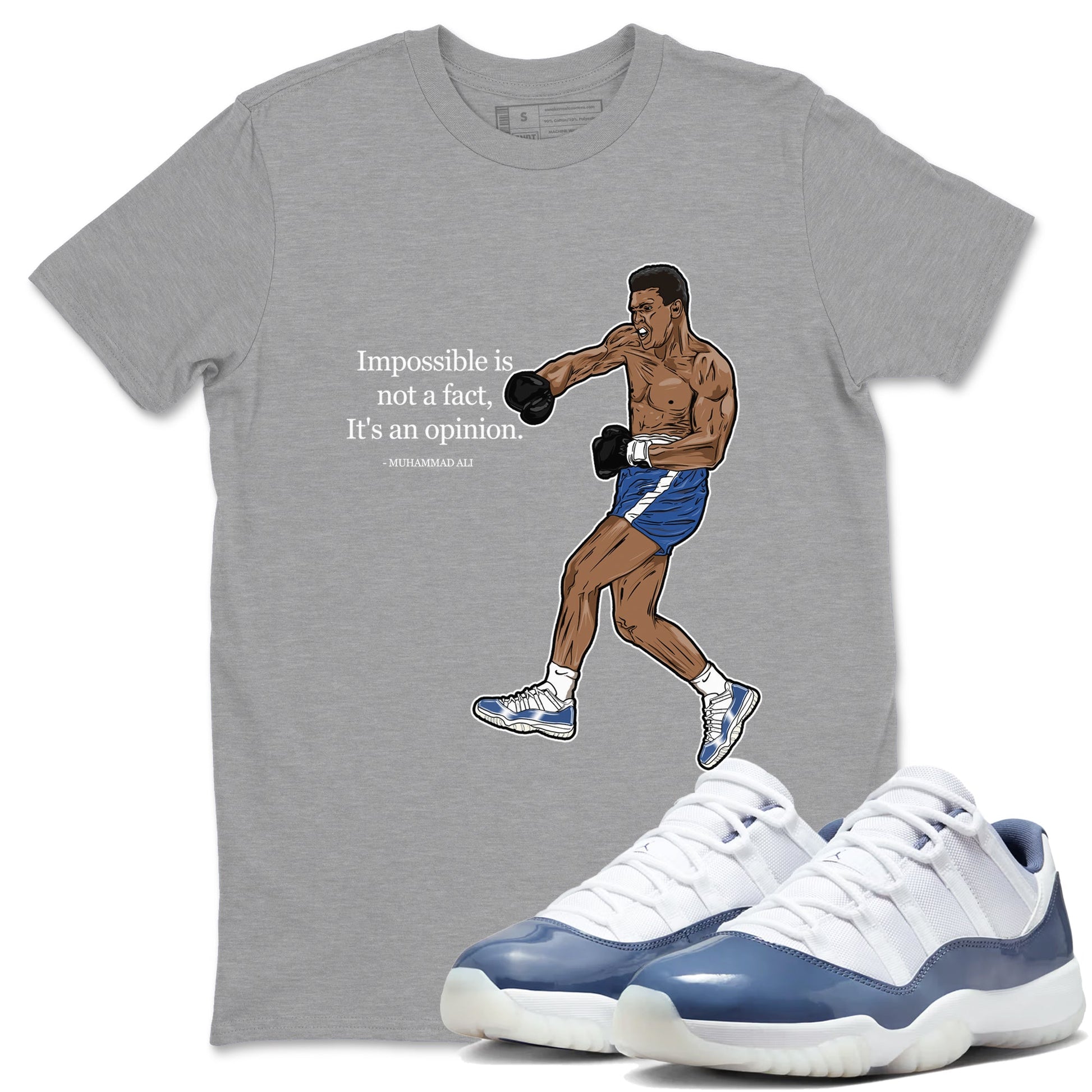 AJ11 Diffused Blue shirts to match jordans impossible is not a fact it's an opinion sneaker match tees Air Jordan 11 Diffused Blue SNRT Sneaker Tees streetwear brand Heather Grey 1 unisex cotton tee