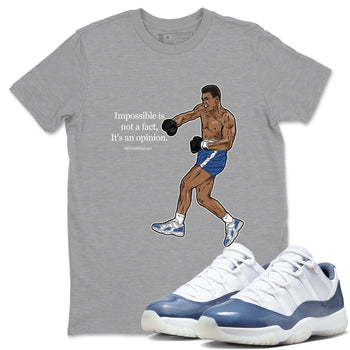 AJ11 Diffused Blue shirts to match jordans impossible is not a fact it's an opinion sneaker match tees Air Jordan 11 Diffused Blue SNRT Sneaker Tees streetwear brand Heather Grey 1 unisex cotton tee