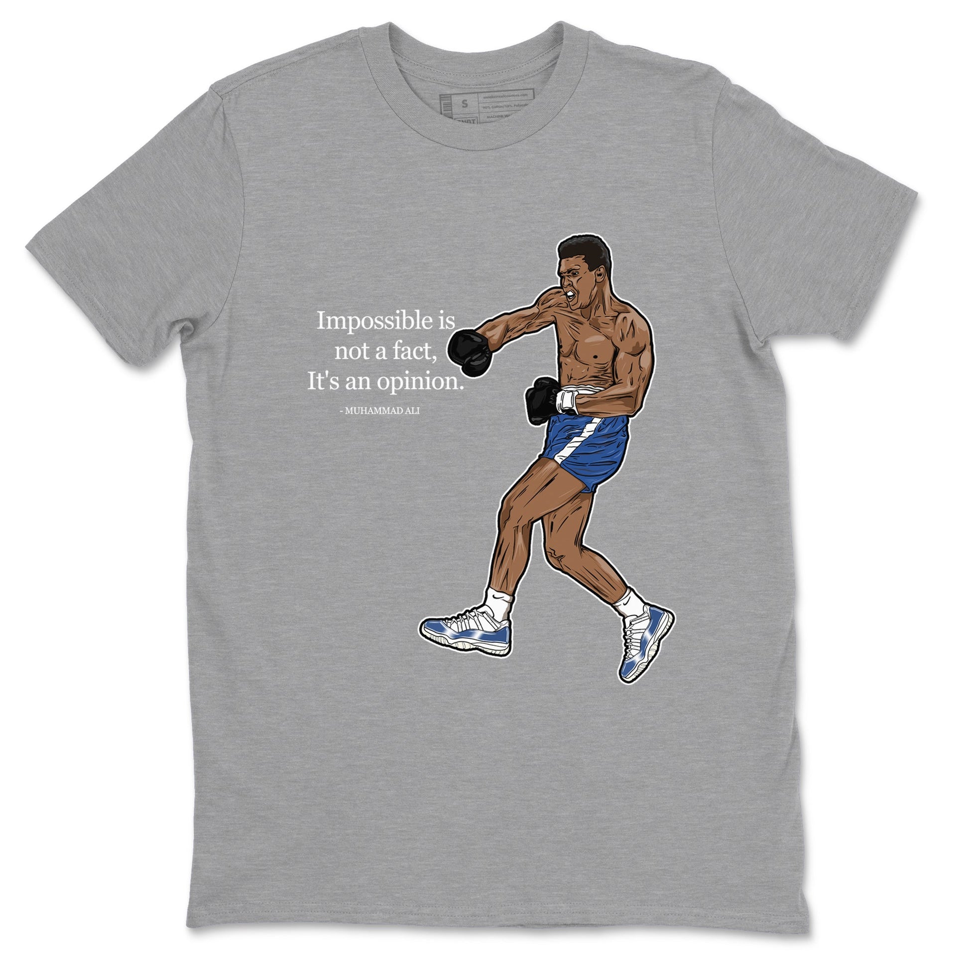 AJ11 Diffused Blue shirts to match jordans impossible is not a fact it's an opinion sneaker match tees Air Jordan 11 Diffused Blue SNRT Sneaker Tees streetwear brand Heather Grey 2 unisex cotton tee