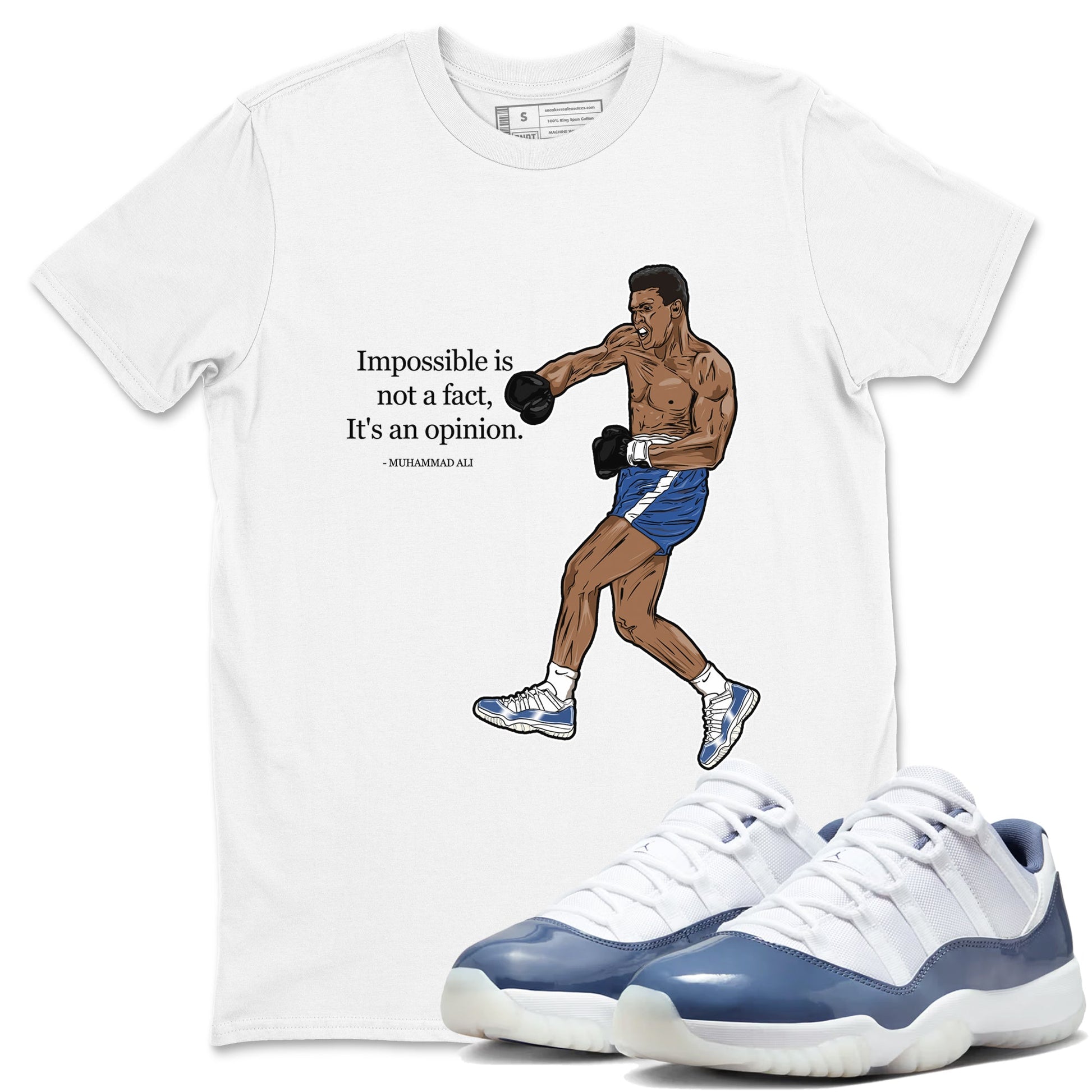 AJ11 Diffused Blue shirts to match jordans impossible is not a fact it's an opinion sneaker match tees Air Jordan 11 Diffused Blue SNRT Sneaker Tees streetwear brand White 1 unisex cotton tee