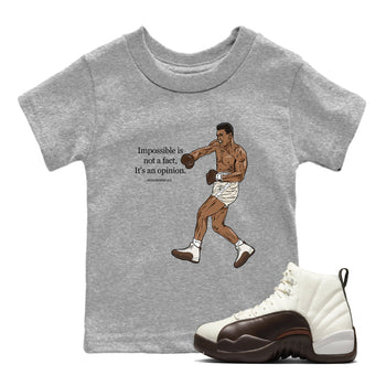 AJ12 Baroque Brown shirts to match jordans Impossible Is Not A Fact It's An Opinion best t shirts to wear with jordans SoleFly x Jordan 12 Baroque Brown match shoes to clothes SNRT Sneaker Tees Youth Baby Heather Grey 1 tee
