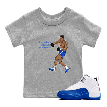 AJ12 Blueberry shirts to match jordans impossible is not a fact it's an opinion sneaker match tees Air Jordan 12 Blueberry SNRT Sneaker Tees streetwear brand Baby and Youth Heather Grey 1 cotton tee