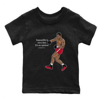 12s Flu Game shirts to match jordans Impossible Is Not A Fact It's An Opinion best t shirts to wear with jordans Air Jordan 12 Retro Flu Black and Varsity Red match shoes to clothes SNRT Sneaker Tees Youth Baby Black 2 tee