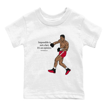 12s Flu Game shirts to match jordans Impossible Is Not A Fact It's An Opinion best t shirts to wear with jordans Air Jordan 12 Retro Flu Black and Varsity Red match shoes to clothes SNRT Sneaker Tees Youth Baby White 2 tee