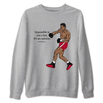 12s Flu Game shirts to match jordans Impossible Is Not A Fact It's An Opinion best t shirts to wear with jordans Air Jordan 12 Retro Flu Black and Varsity Red match shoes to clothes SNRT Sneaker Tees unisex cotton Heather Grey 2 shirts