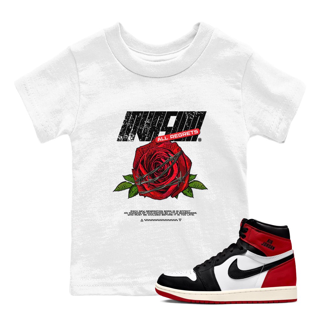 Air Jordan 1 High OG Black Toe Reimagined shirts to match jordans Invasions sneaker match tees 1s Black Toe Reimagined Sneaker Shirts SNRT Sneaker Tees streetwear brand Baby and Youth White 1 cotton tee