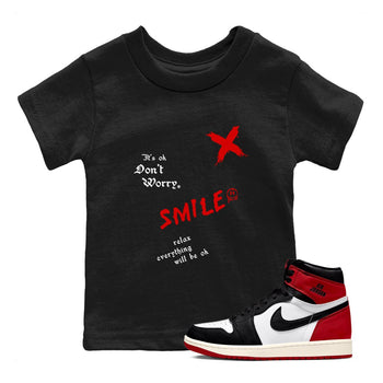 1s Black Toe Reimagined shirts to match jordans It's Ok Don't Worry sneaker match tees Air Jordan 1 Black Toe Reimagined SNRT Sneaker Release Tees Youth Baby Black 1 crew neck shirts