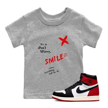 1s Black Toe Reimagined shirts to match jordans It's Ok Don't Worry sneaker match tees Air Jordan 1 Black Toe Reimagined SNRT Sneaker Release Tees Youth Baby Heather Grey 1 crew neck shirts