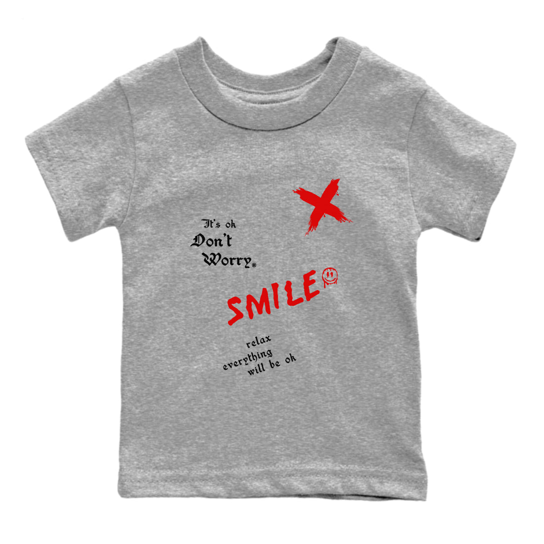 1s Black Toe Reimagined shirts to match jordans It's Ok Don't Worry sneaker match tees Air Jordan 1 Black Toe Reimagined SNRT Sneaker Release Tees Youth Baby Heather Grey 2 crew neck shirts