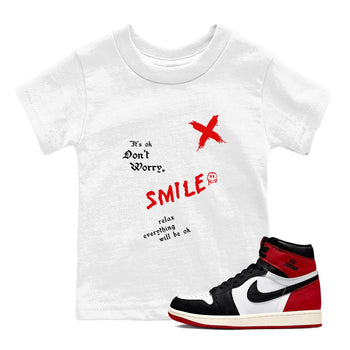 1s Black Toe Reimagined shirts to match jordans It's Ok Don't Worry sneaker match tees Air Jordan 1 Black Toe Reimagined SNRT Sneaker Release Tees Youth Baby White 1 crew neck shirts