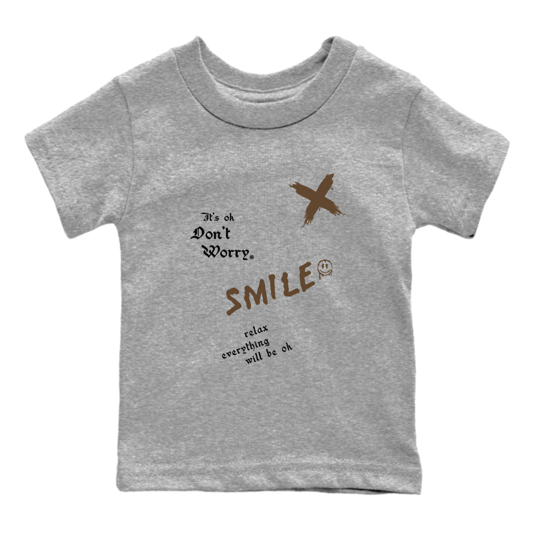 1s Mocha shirts to match jordans It's Ok Don't Worry sneaker match tees Air Jordan 1 Mocha SNRT Sneaker Release Tees Youth Baby Heather Grey 2 crew neck shirts