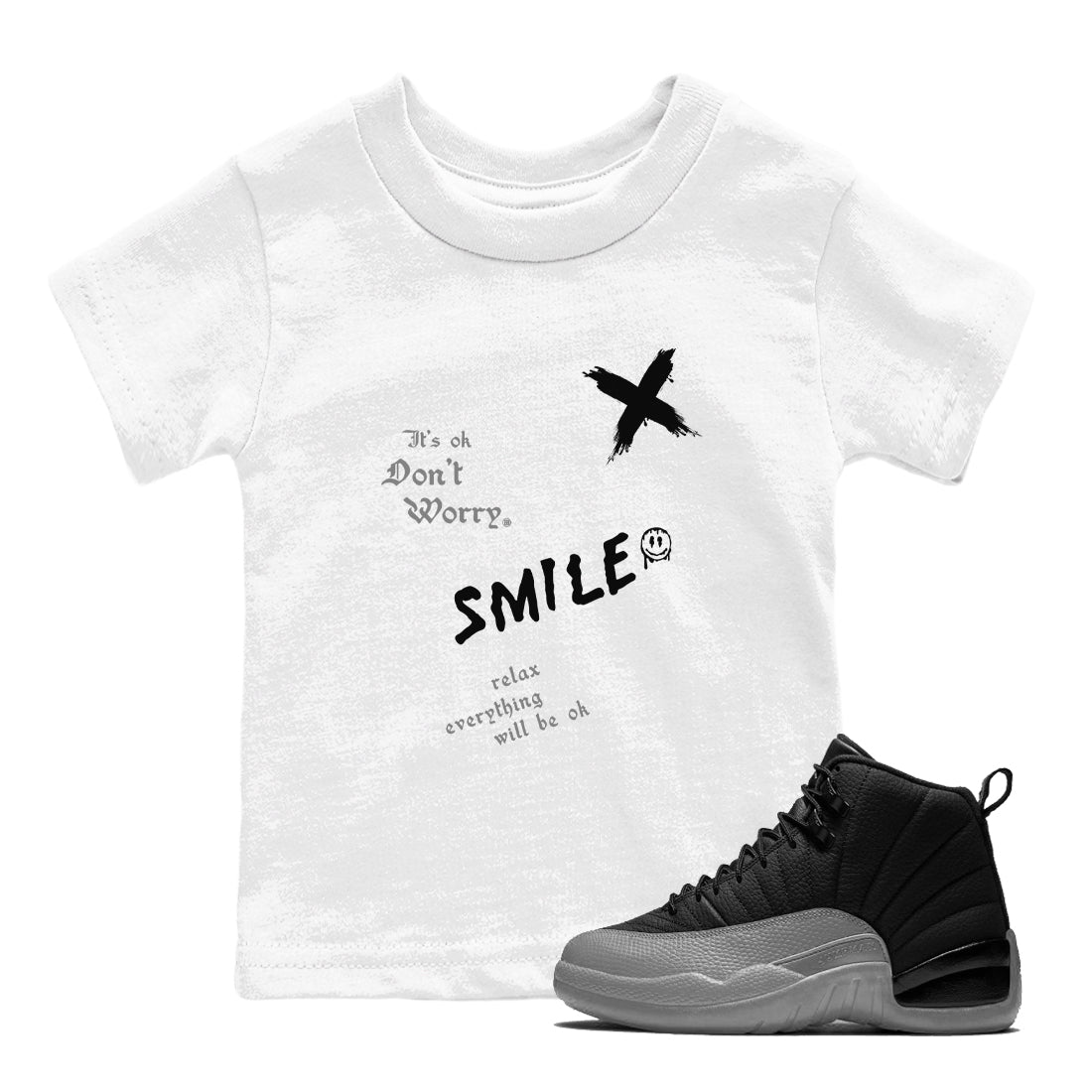 12s Black Wolf Grey shirts to match jordans It's Ok Don't Worry sneaker match tees Air Jordan 12 Black Wolf Grey SNRT Sneaker Release Tees Youth Baby White 1 crew neck shirts