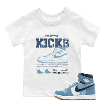AJ1 Denim shirts to match jordans I've Got The Kicks sneaker match tees Air Jordan 1 Denim SNRT Sneaker Tees streetwear brand Baby and Youth White 1 cotton tee