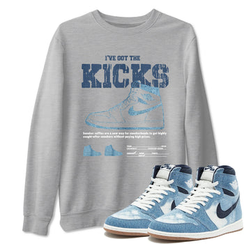 AJ1 Denim shirts to match jordans I've Got The Kicks sneaker match tees Air Jordan 1 Denim SNRT Sneaker Tees streetwear brand Heather Grey 1 unisex cotton tee