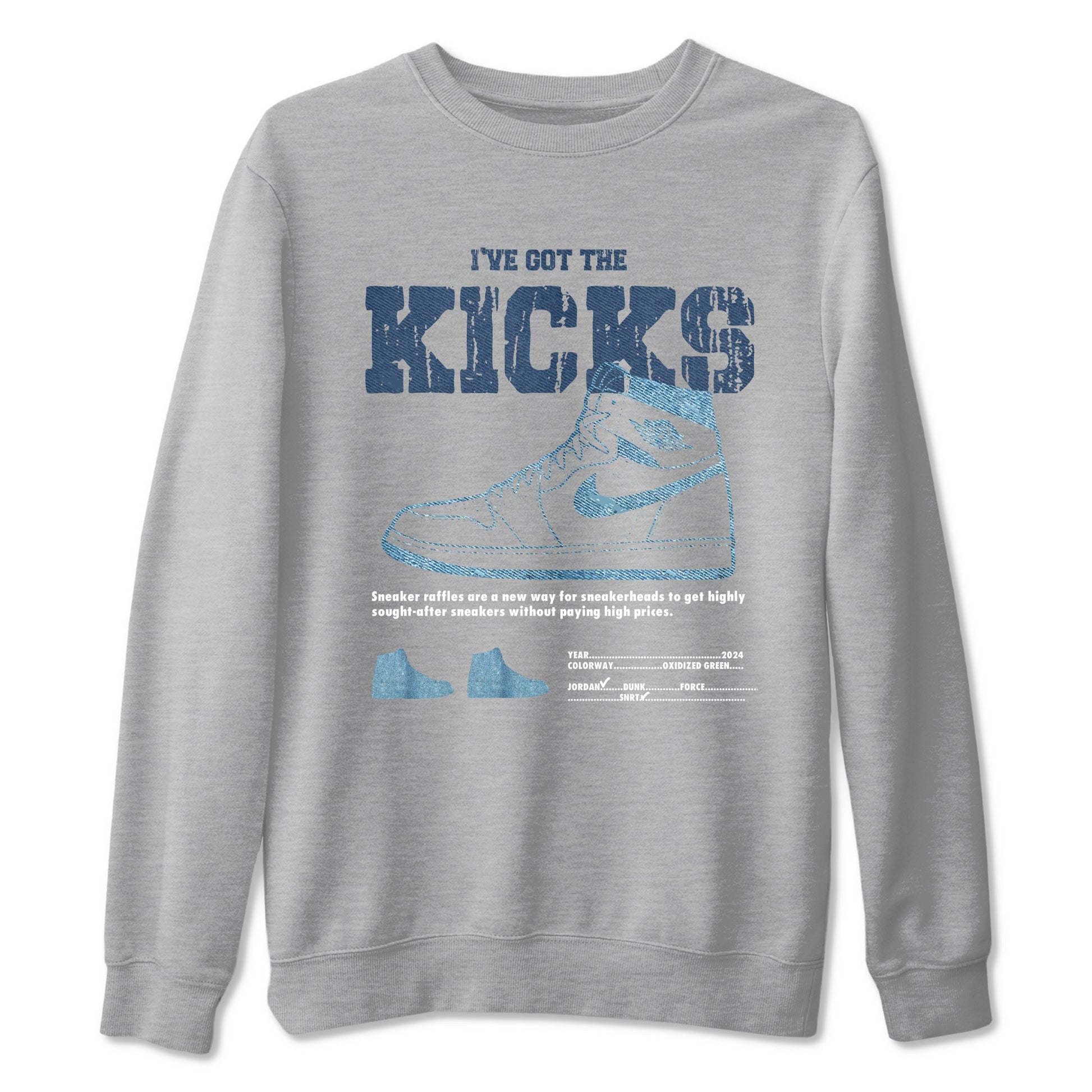 AJ1 Denim shirts to match jordans I've Got The Kicks sneaker match tees Air Jordan 1 Denim SNRT Sneaker Tees streetwear brand Heather Grey 2 unisex cotton tee