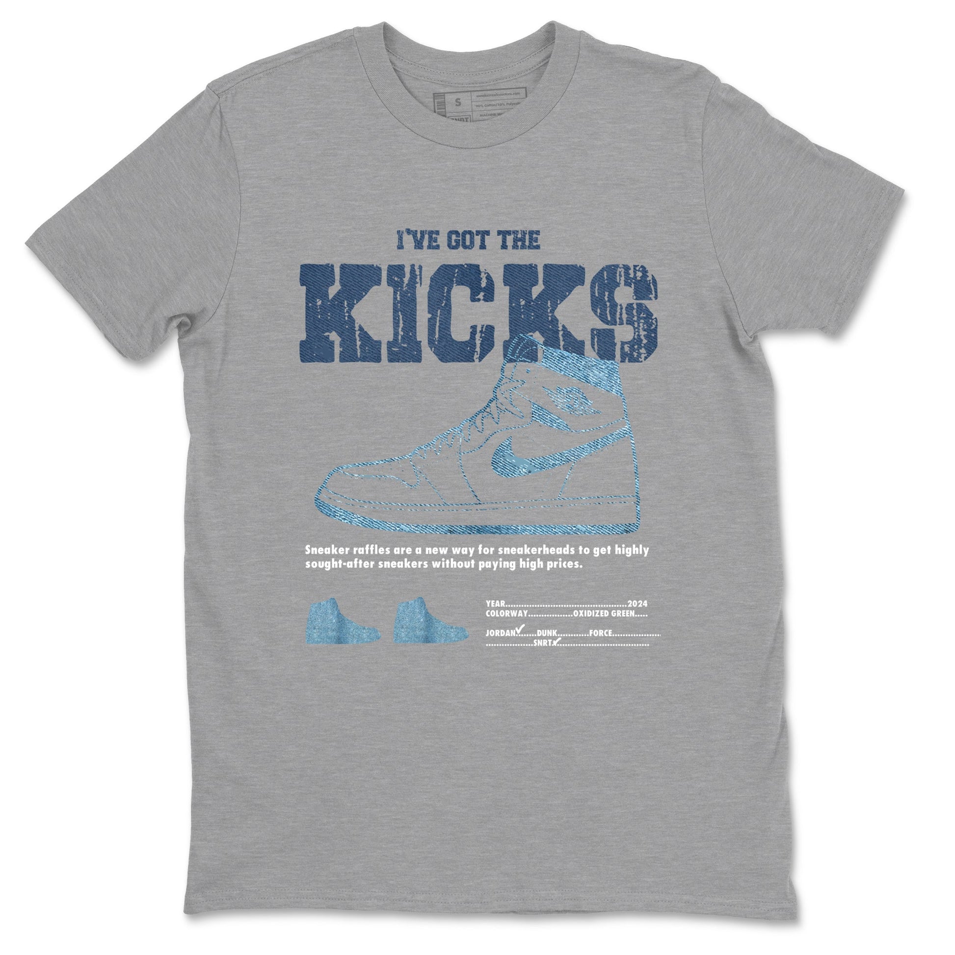 AJ1 Denim shirts to match jordans I've Got The Kicks sneaker match tees Air Jordan 1 Denim SNRT Sneaker Tees streetwear brand Heather Grey 2 unisex cotton tee