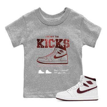 1s Metallic Burgundy shirts to match jordans I've Got The Kicks sneaker match tees Air Jordan 1 Metallic Burgundy SNRT Sneaker Tees streetwear brand Baby and Youth Heather Grey 1 cotton tee