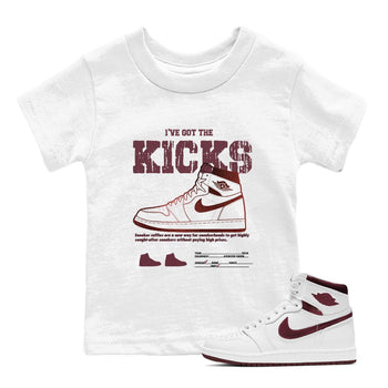 1s Metallic Burgundy shirts to match jordans I've Got The Kicks sneaker match tees Air Jordan 1 Metallic Burgundy SNRT Sneaker Tees streetwear brand Baby and Youth White 1 cotton tee