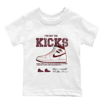 1s Metallic Burgundy shirts to match jordans I've Got The Kicks sneaker match tees Air Jordan 1 Metallic Burgundy SNRT Sneaker Tees streetwear brand Baby and Youth White 2 cotton tee